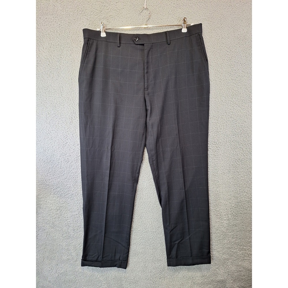 Bocaccio Uomo Mens Black Windowpane Plaid Dress Pants 42L‎ (Fits 39x30) Cuffed